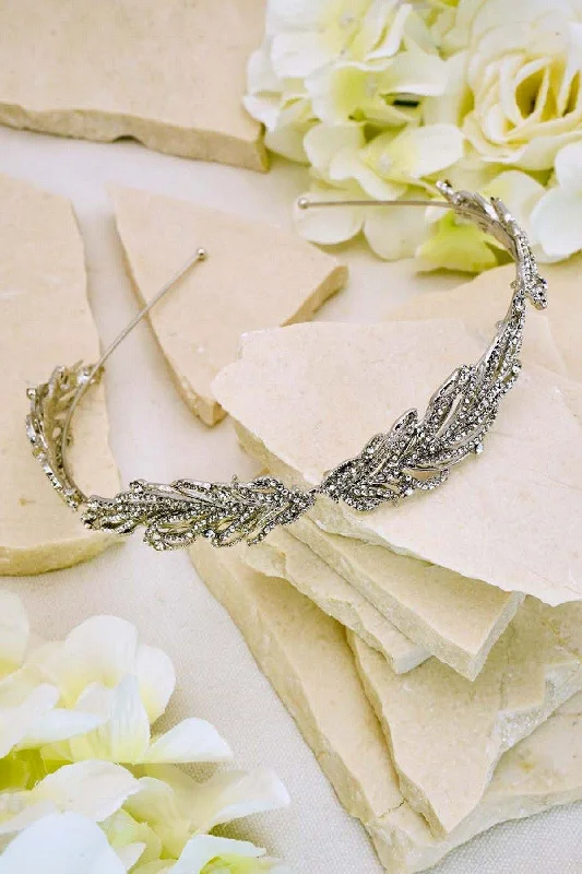 Wedding Silver Feather Rhinestones Bridal Headband