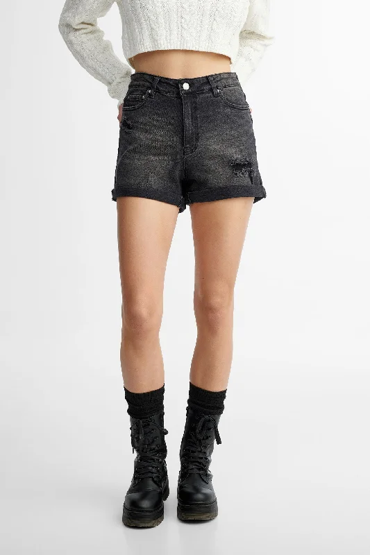 Short taille haute coupe ''Mom'' en jeans - Femme