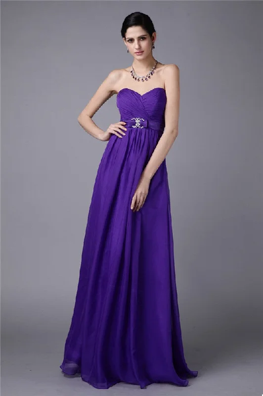 A-Line/Princess Sweetheart Sleeveless Beading Pleats Long Chiffon Bridesmaid Dresses