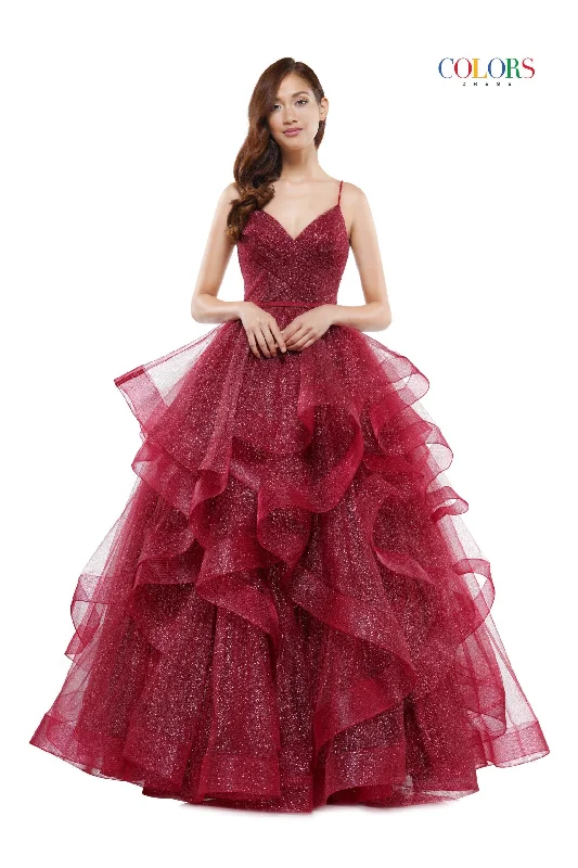 Colors 2381 Colors Prom Long Formal Glitter Mesh Ball Gown