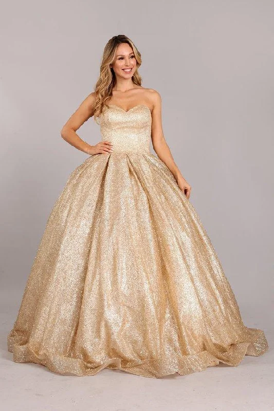 Long Strapless Prom Glitter Ball Gown