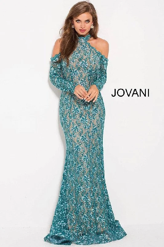 Jovani 58376 Long Sleeve Cold-Shoulder Long Gown