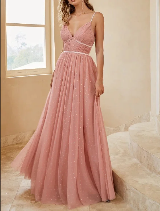 A Line Spaghetti Straps Bridesmaid Dress with Ruffles