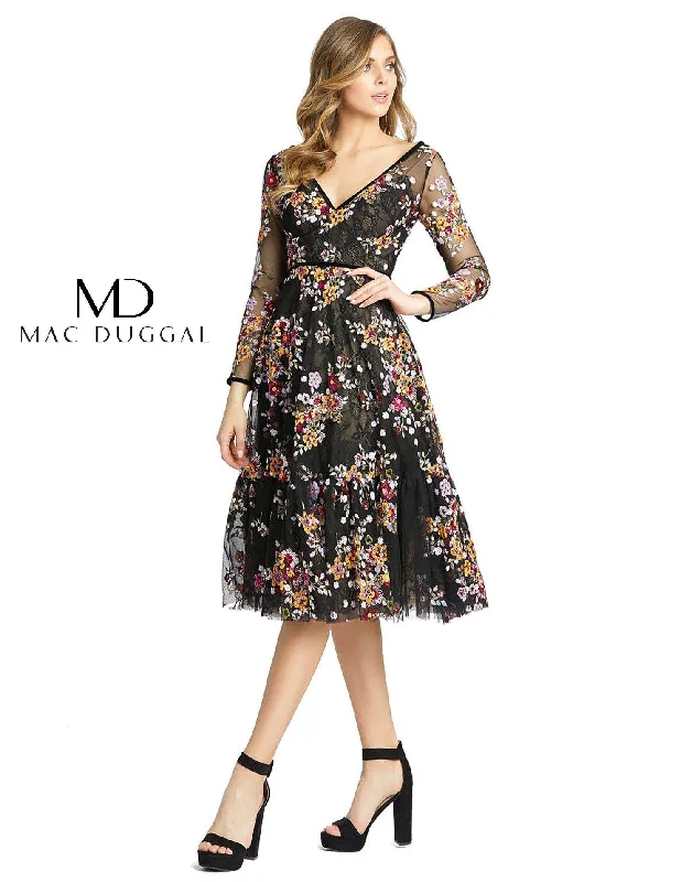 Mac Duggal 67499 Long Sleeve Floral Cocktail Dress