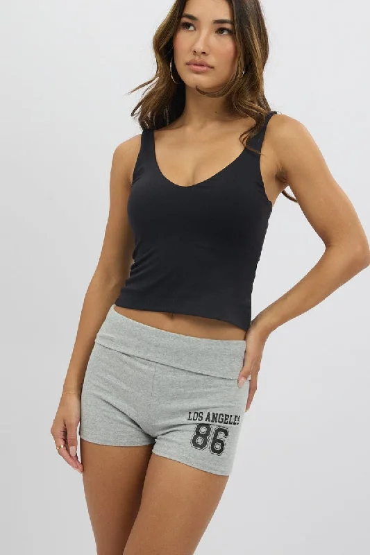 Grey Folded Waist Biker Shorts