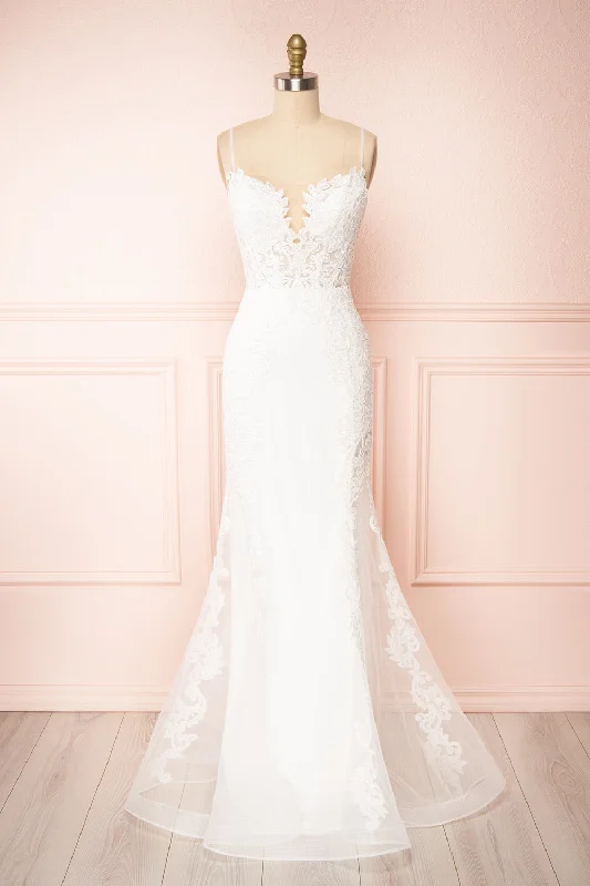 Aerlene | White Embroidered Mermaid Wedding Dress