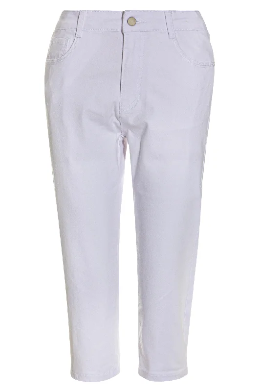 Coloured Cotton Below Knee Jeans | WHITE | 6924AR