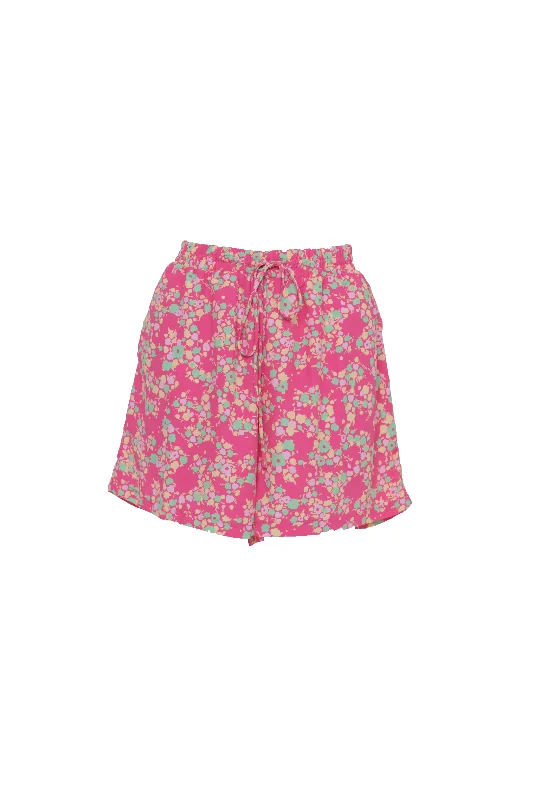 LADIES SHORTS-AC3575-HOT PINK MULTI DITSY