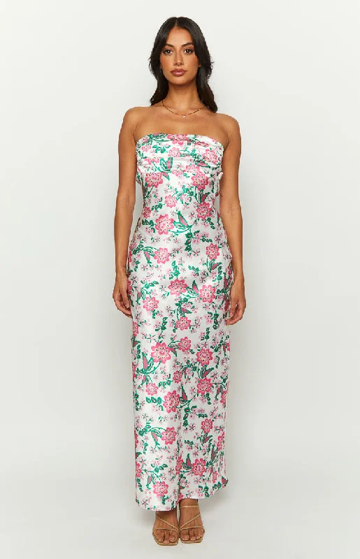 Astra Strapless Floral Satin Midi Dress