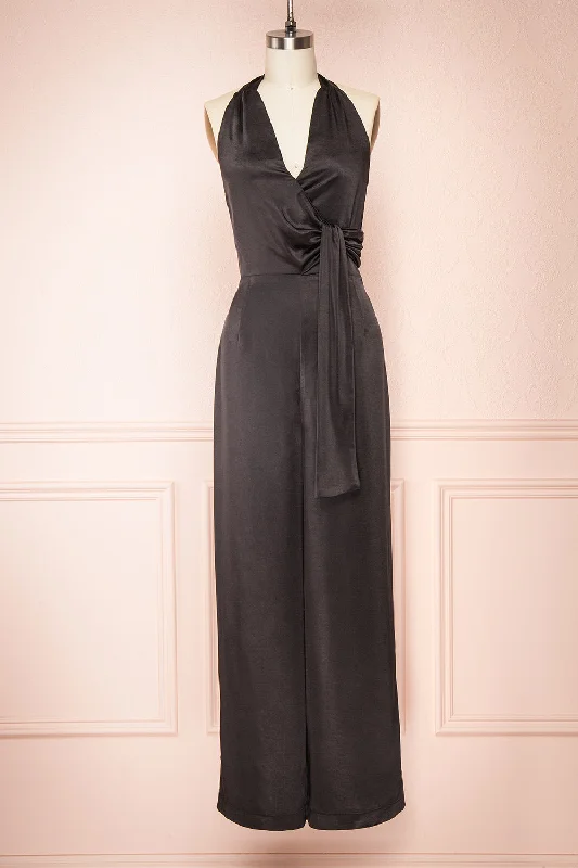 Paige Black | Sleeveless Satin Jumpsuit w/ Belt