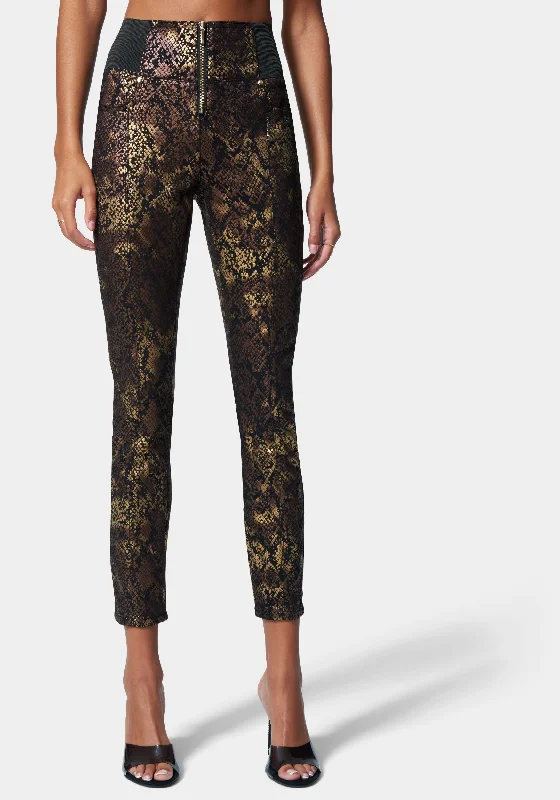 Foiled Print Zip Front Elastic Skinny Jean