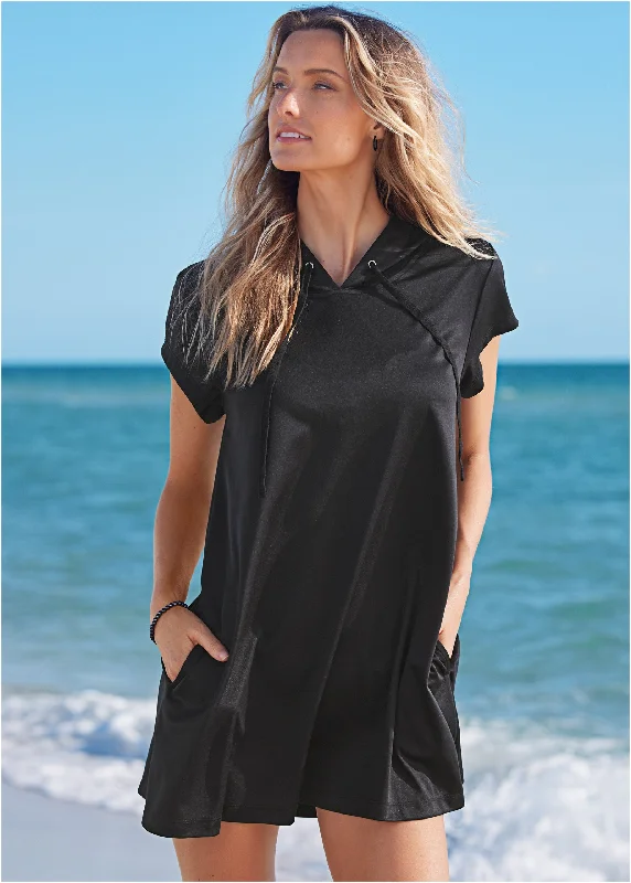 Hoodie Dress Cover-Up - Black Beauty