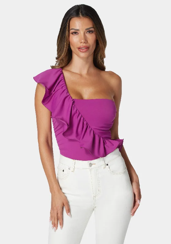 One Shoulder Ruffle Knit Bodysuit