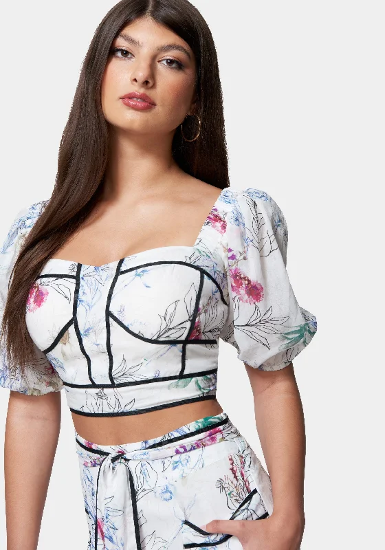 Printed Bustier With Contrast Taping