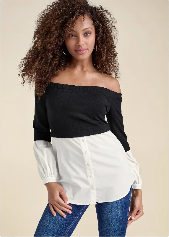 Off-The-Shoulder Blouse - Black & White