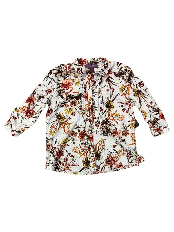 Floral Print Blouse 3/4 Sleeve Gloria Vanderbilt, Size M