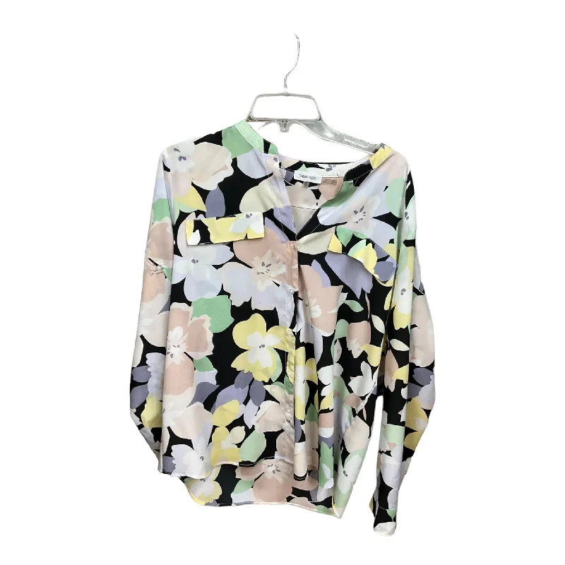 Floral Print Blouse Long Sleeve Calvin Klein, Size Xl