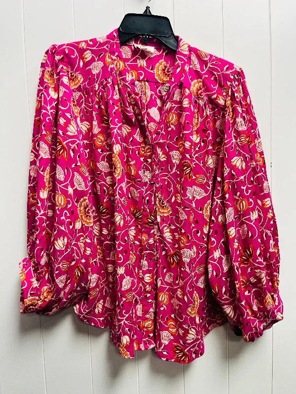 Orange & Purple Blouse Long Sleeve Nicole Miller, Size S