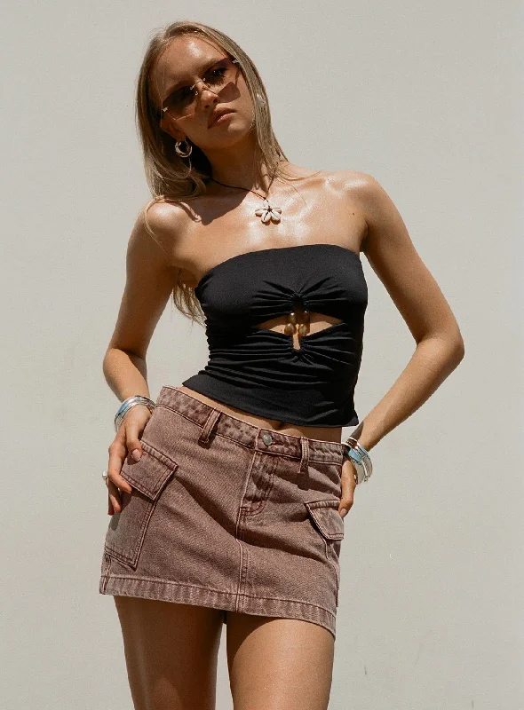 Zakai Cargo Denim Mini Skirt Brown