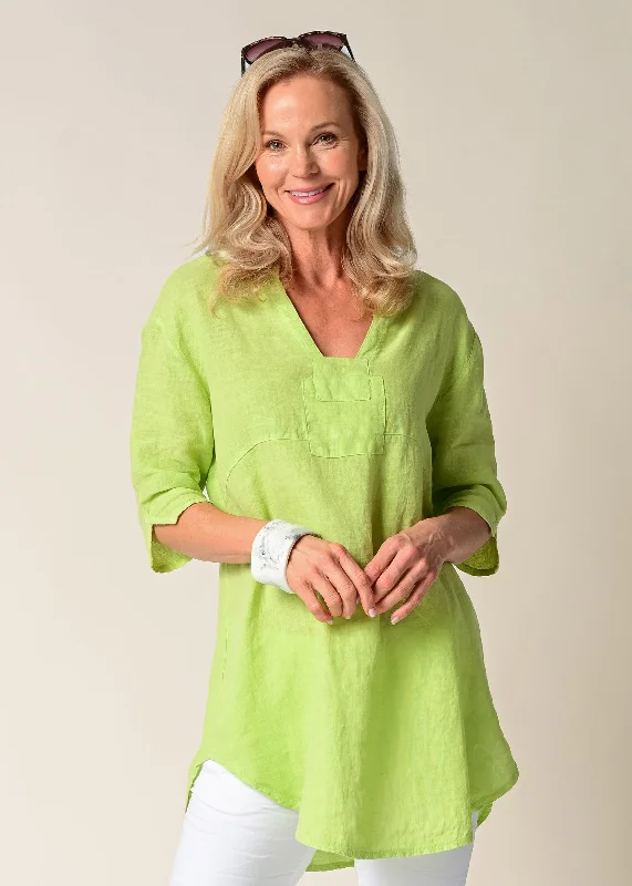 Marigold Linen Top in Lime Splice