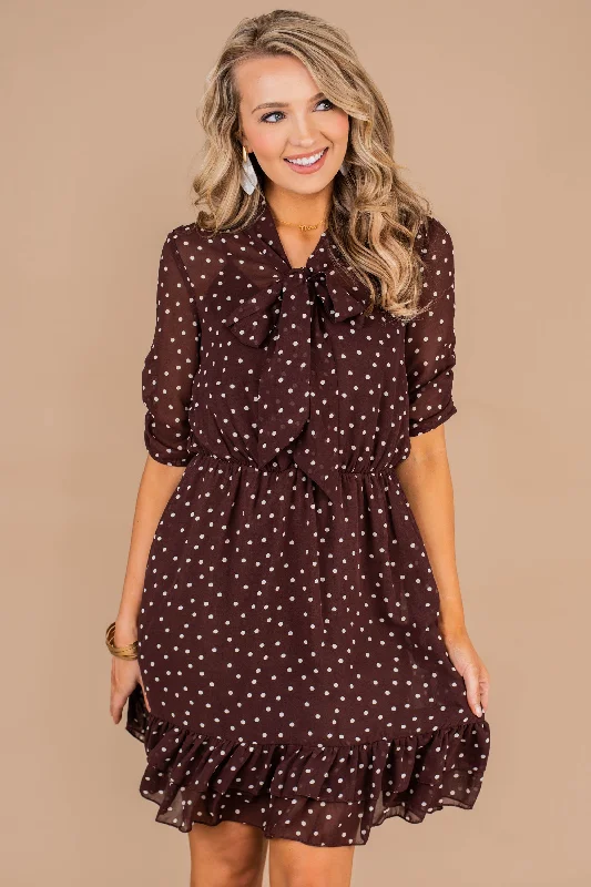 Top Choice Cocoa Brown Polka Dot Dress