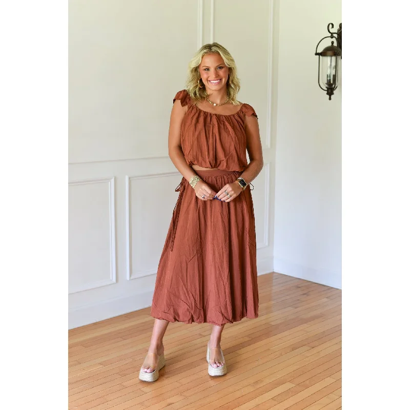 Seraphina Rust Sleeveless Top and Bubble Skirt Set