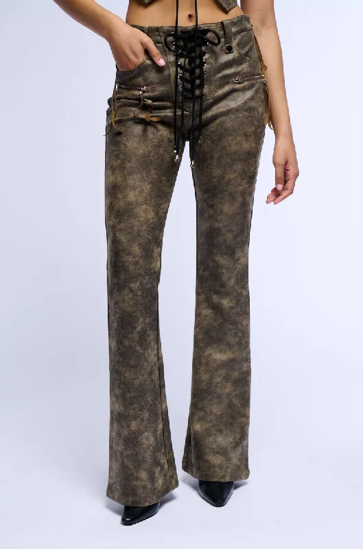 GEORGIA LACE UP FLARED FAUX LEATHER LOOK PANT