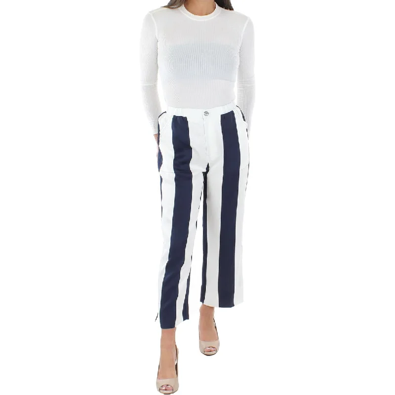 Womens Striped Cropped Wide Leg Pants