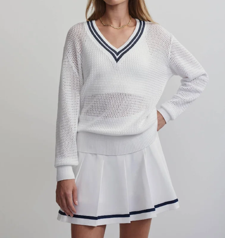 Hadley Knit Sweater In White/blue Nights