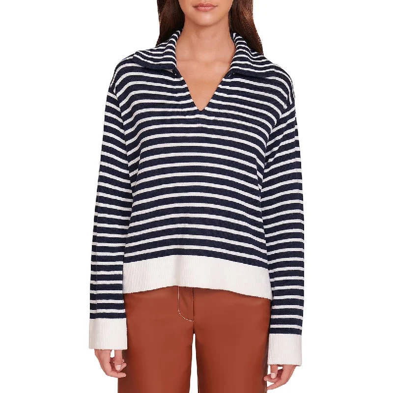 Linden Womens Wool Blend Striped V-Neck Sweater