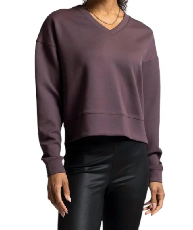 Martina V-Neck Pullover In Raisin Rib