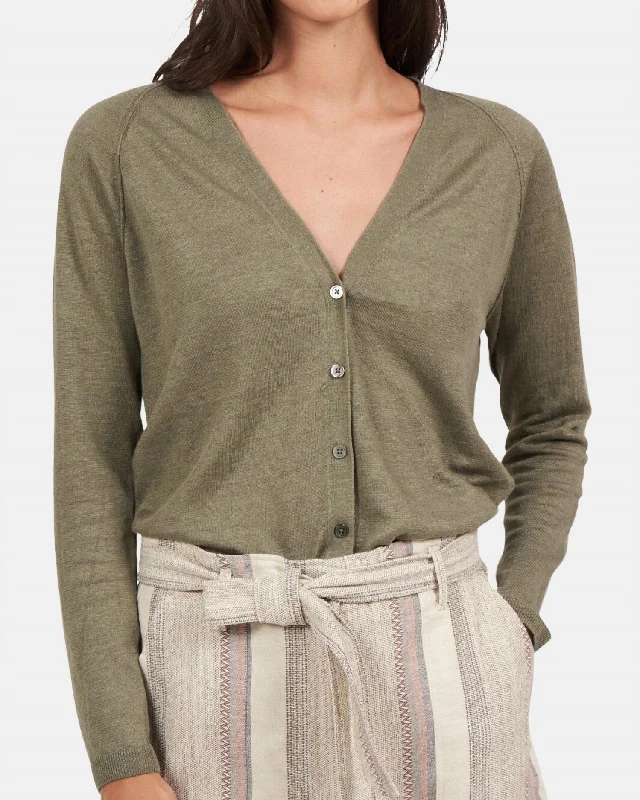 Moana Knit Button Front Sweater In Army