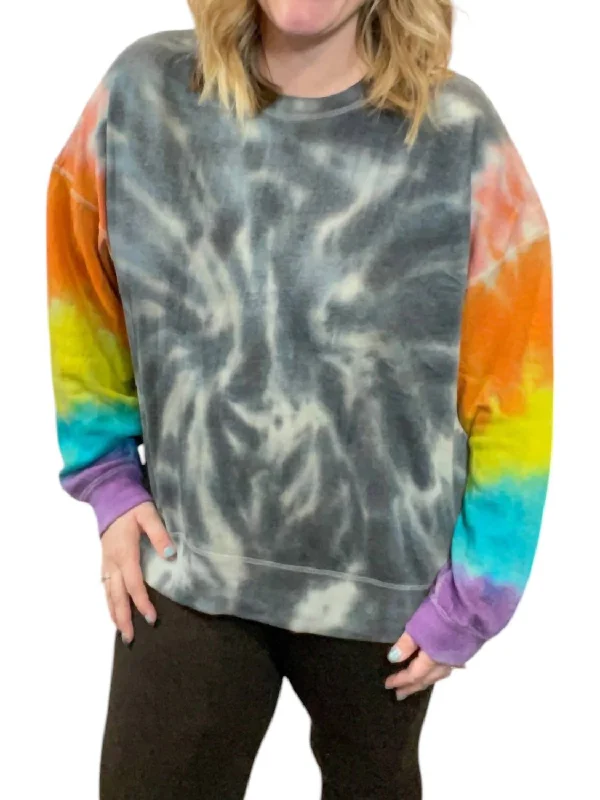 Rainbow Sleeve Tie Dye Sweater In Multi Color