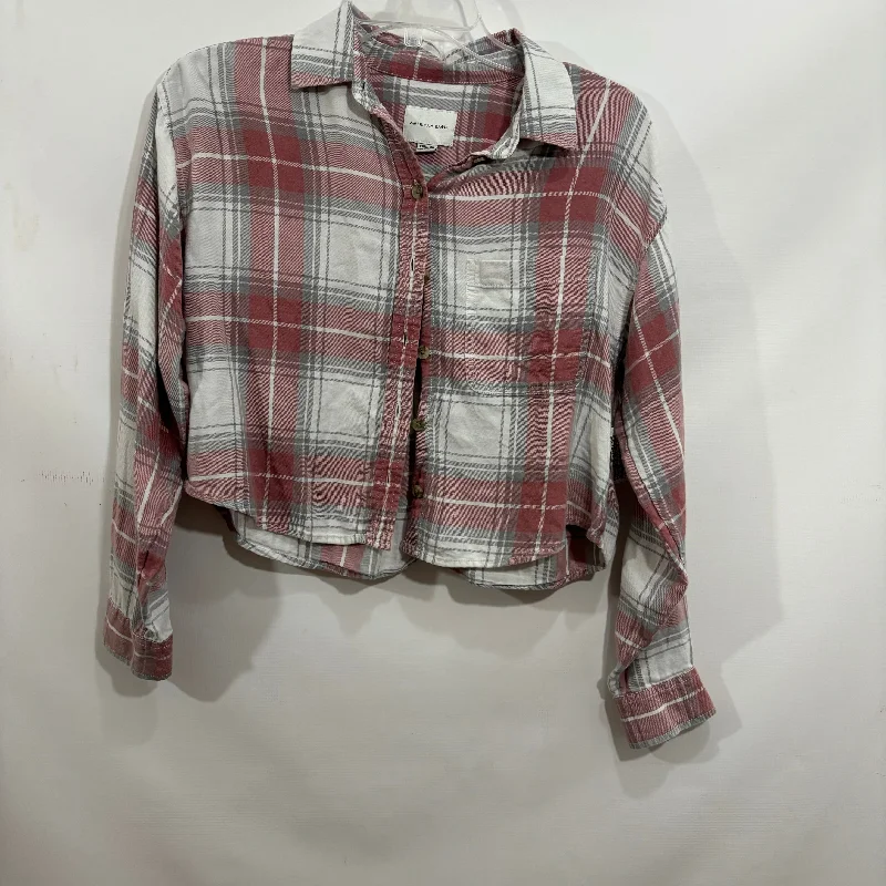 Top Long Sleeve By American Eagle In Plaid Pattern, Size: Xs