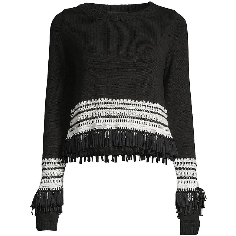 Womens Fringe Trim Knit Pullover Sweater