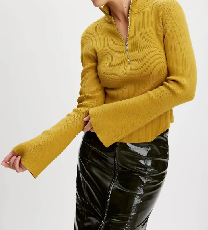 Yasmia Zip Pullover Sweater In Amber Green