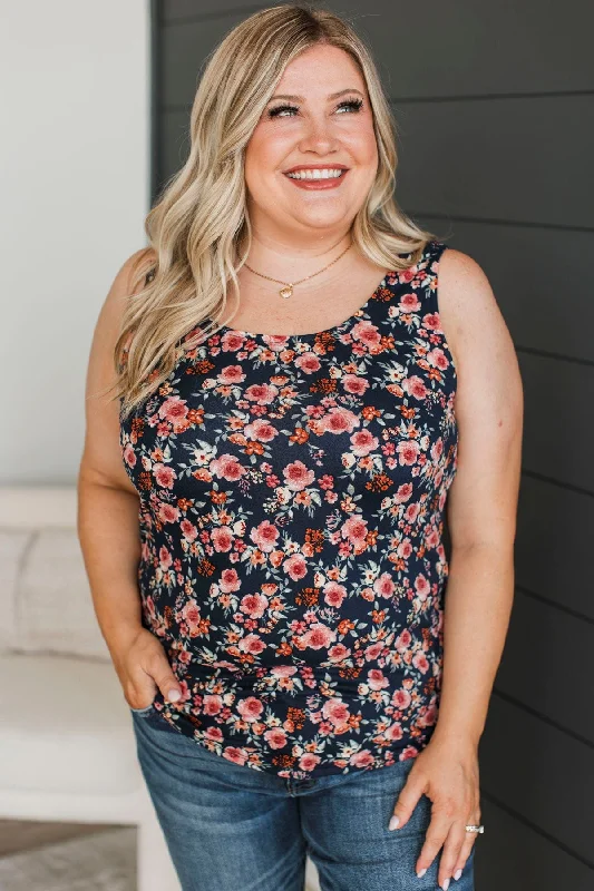 Arms Around Me Floral Tank Top- Navy