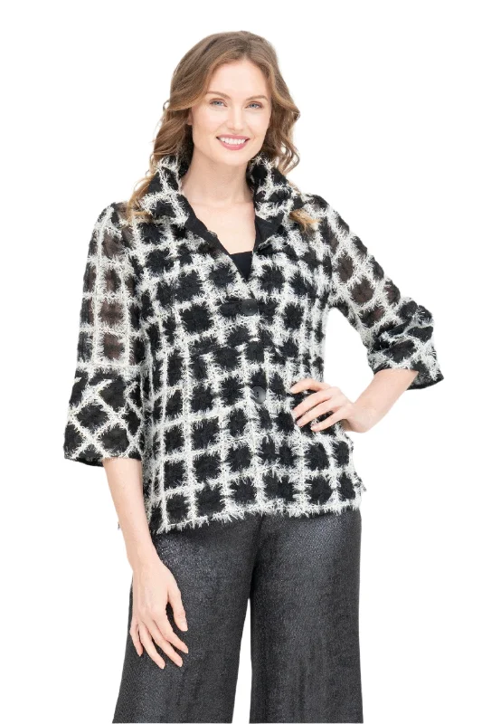 Damee Feathery Windowpane Sheer Jacket - 2410-Black