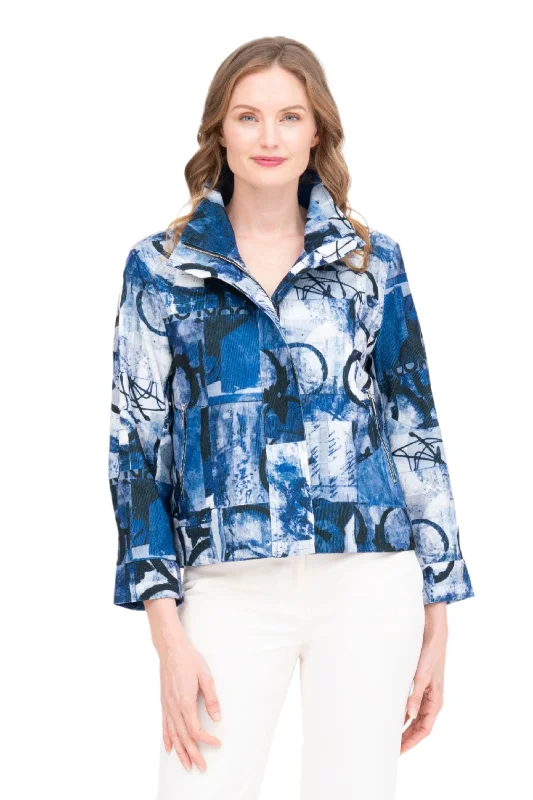 Damee NYC Multi Print Biker Jacket in Blue - 4913