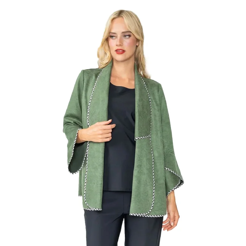 IC Collection Faux Suede Relaxed Open Front Jacket in Green - 6916J - Sizes XL & XXL