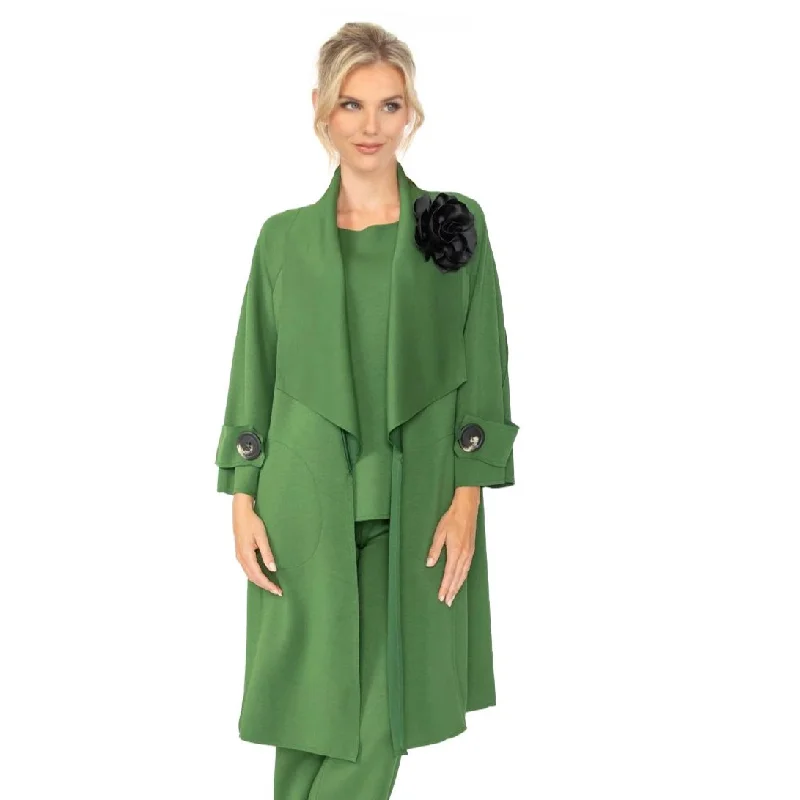 IC Collection Techno Knit  Long Open Front Jacket in Hunter Green - 4585J-HNT