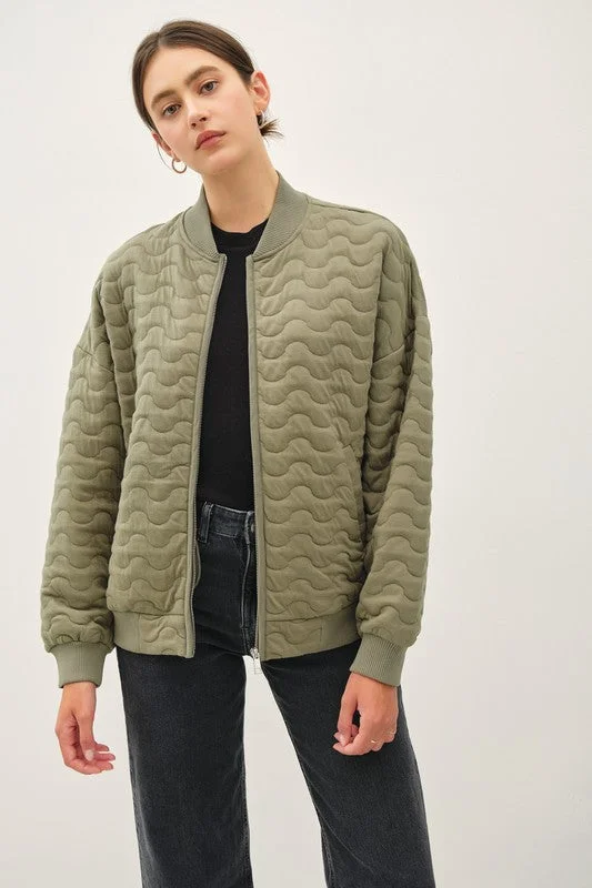 Isabella Long Sleeve Quilted Bomber Jacket Olive