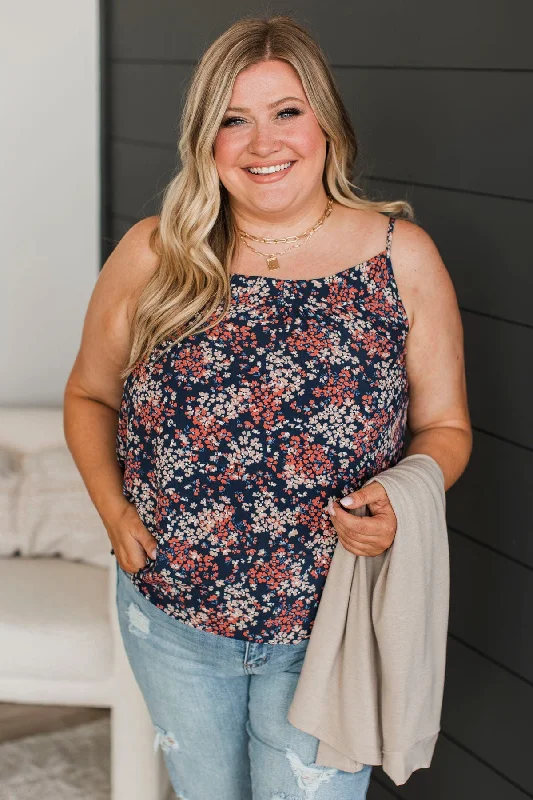 Ready For The Future Floral Tank Top- Navy